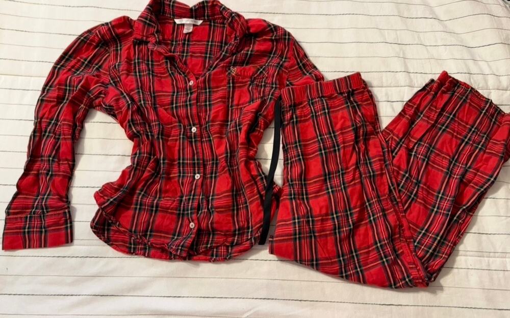 Victoria's Secret Red Green Plaid Button Pajama Set Women's -L